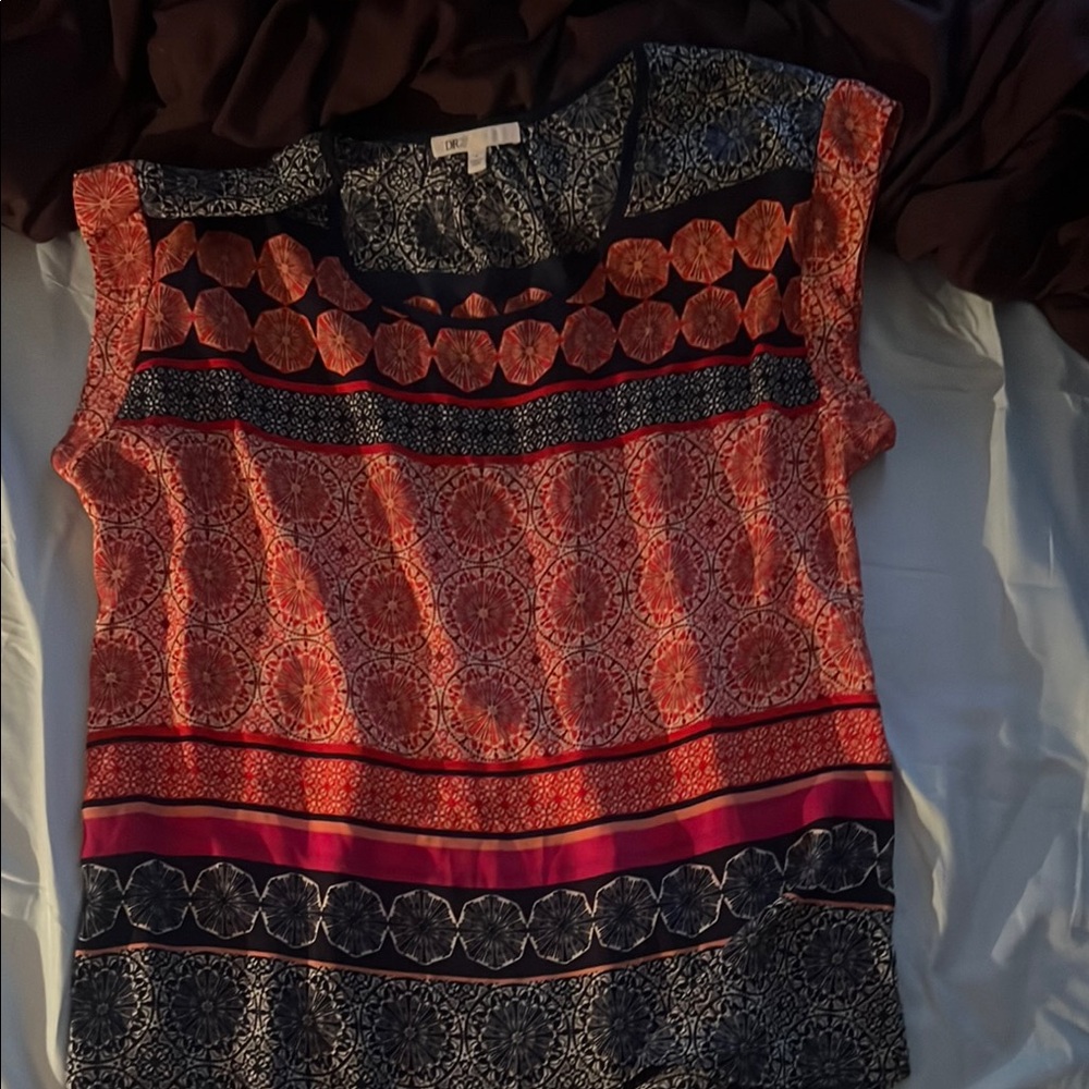 Patterned Cap Sleeve Blouse